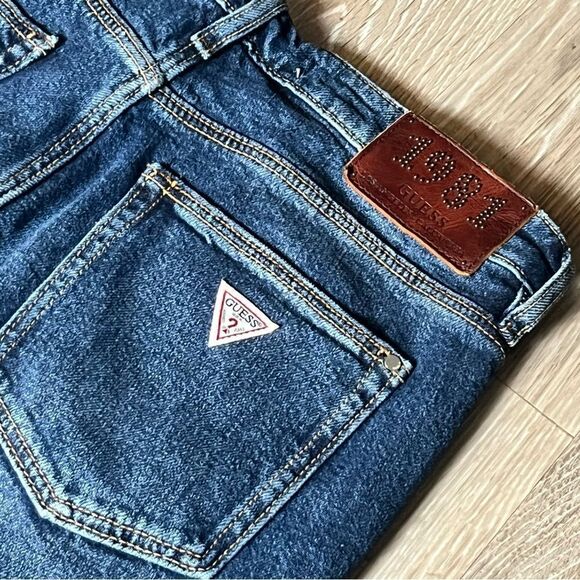 Guess Girly High Rise Waist Straight Ankle Denim Jean Leather Patch 29 x 27.5” - Picture 11 of 14